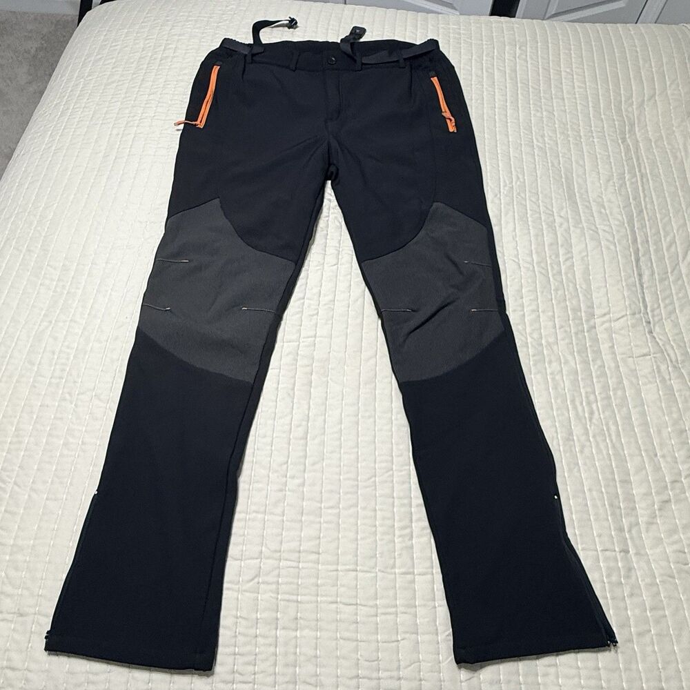 Gash Hao Men's Black Ski Snowboard Hiking Ankle Zip Pants Waterproof Size 38x34
